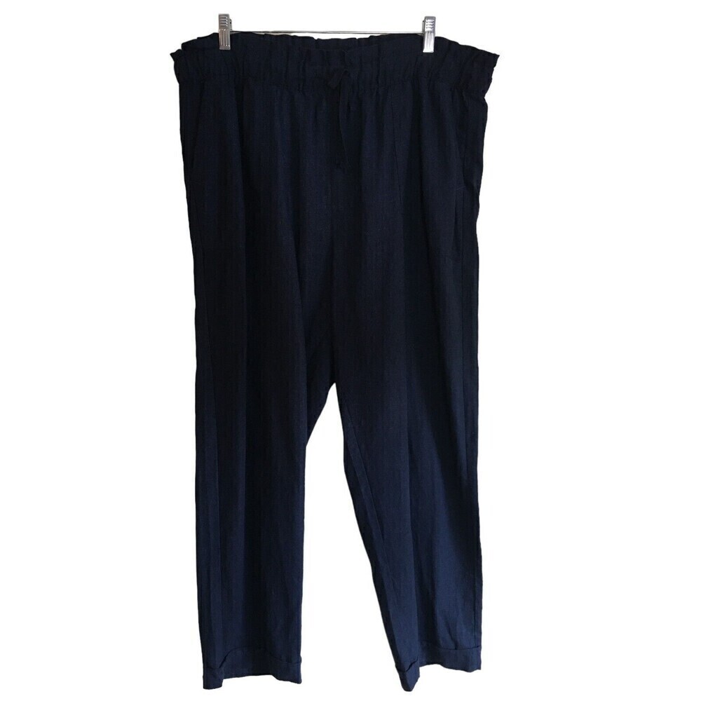 Dash Pants Women's Size XL Navy Blue Drawstring Linen Blend